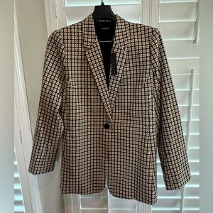 NWT Elie Classic Plaid Blazer Women’s Size 14 Color - Black/Tan/White plaid